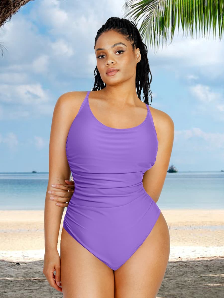 One-Piece Shapewear Swimsuit With Abdominal Pleating Design