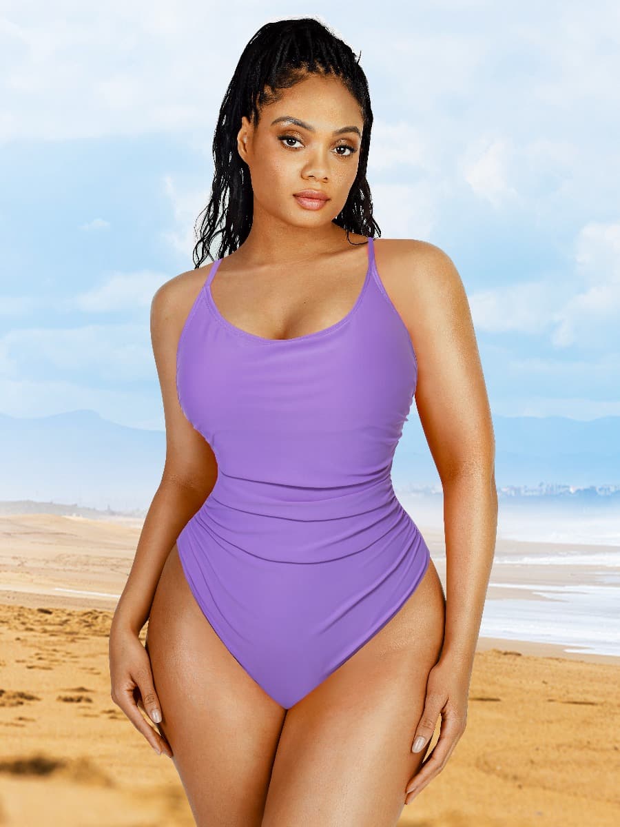 One-Piece Shapewear Swimsuit With Abdominal Pleating Design