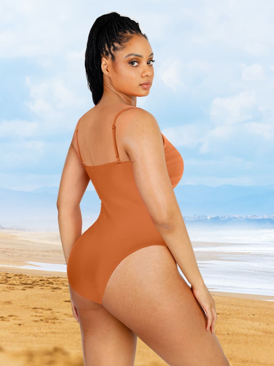 One-Piece Shapewear Swimsuit With Abdominal Pleating Design