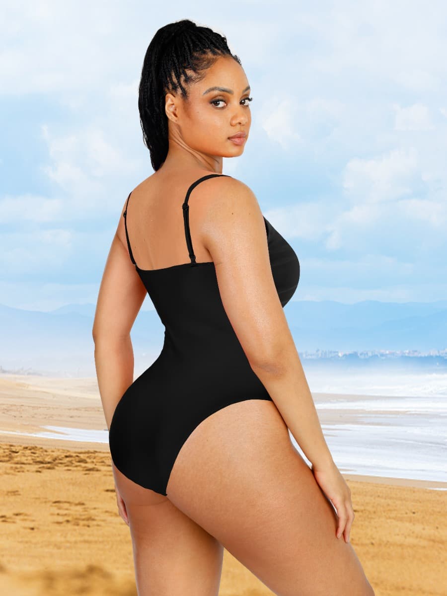 One-Piece Shapewear Swimsuit With Abdominal Pleating Design