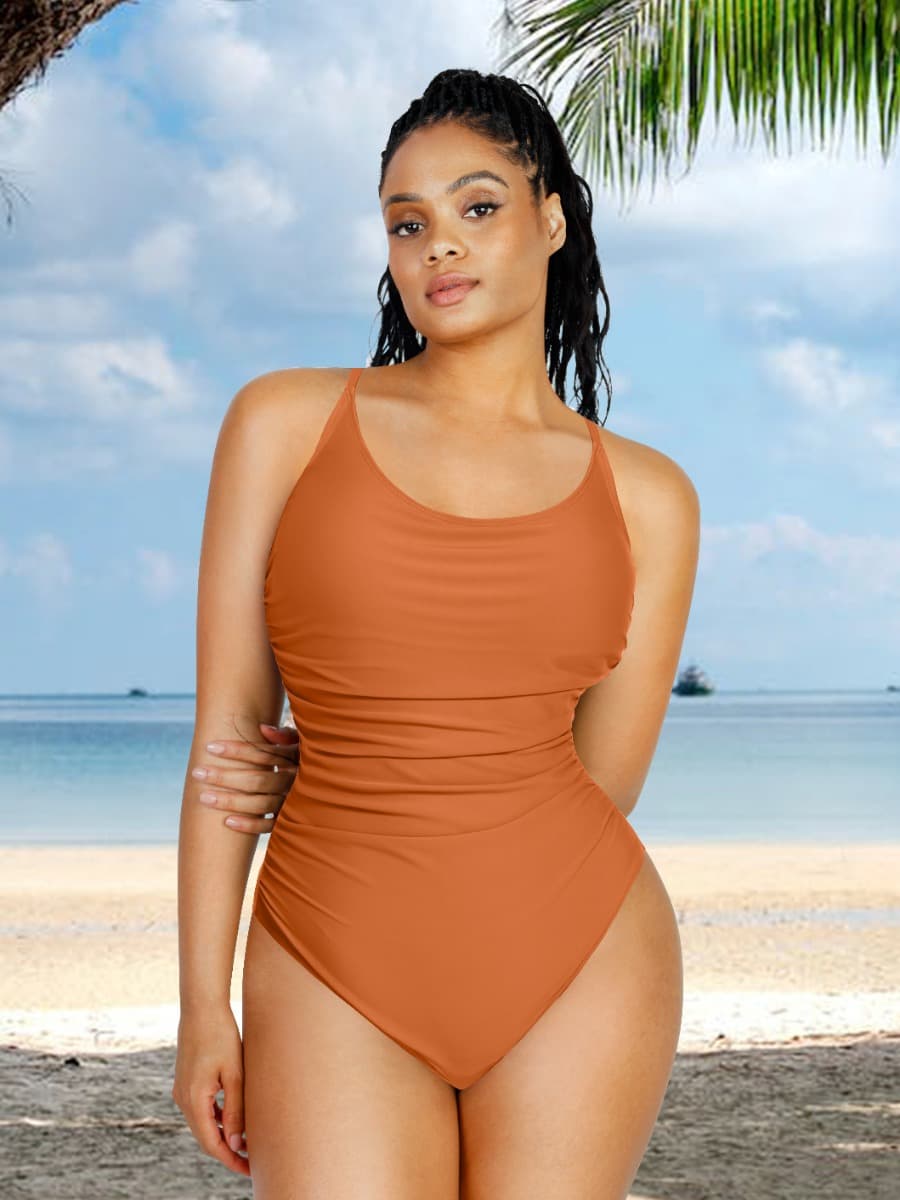 One-Piece Shapewear Swimsuit With Abdominal Pleating Design