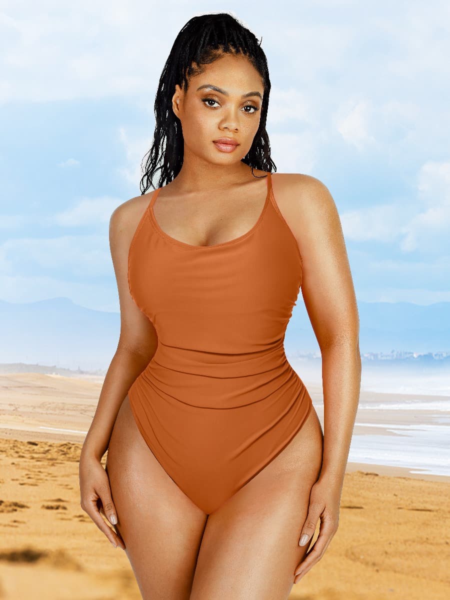 One-Piece Shapewear Swimsuit With Abdominal Pleating Design