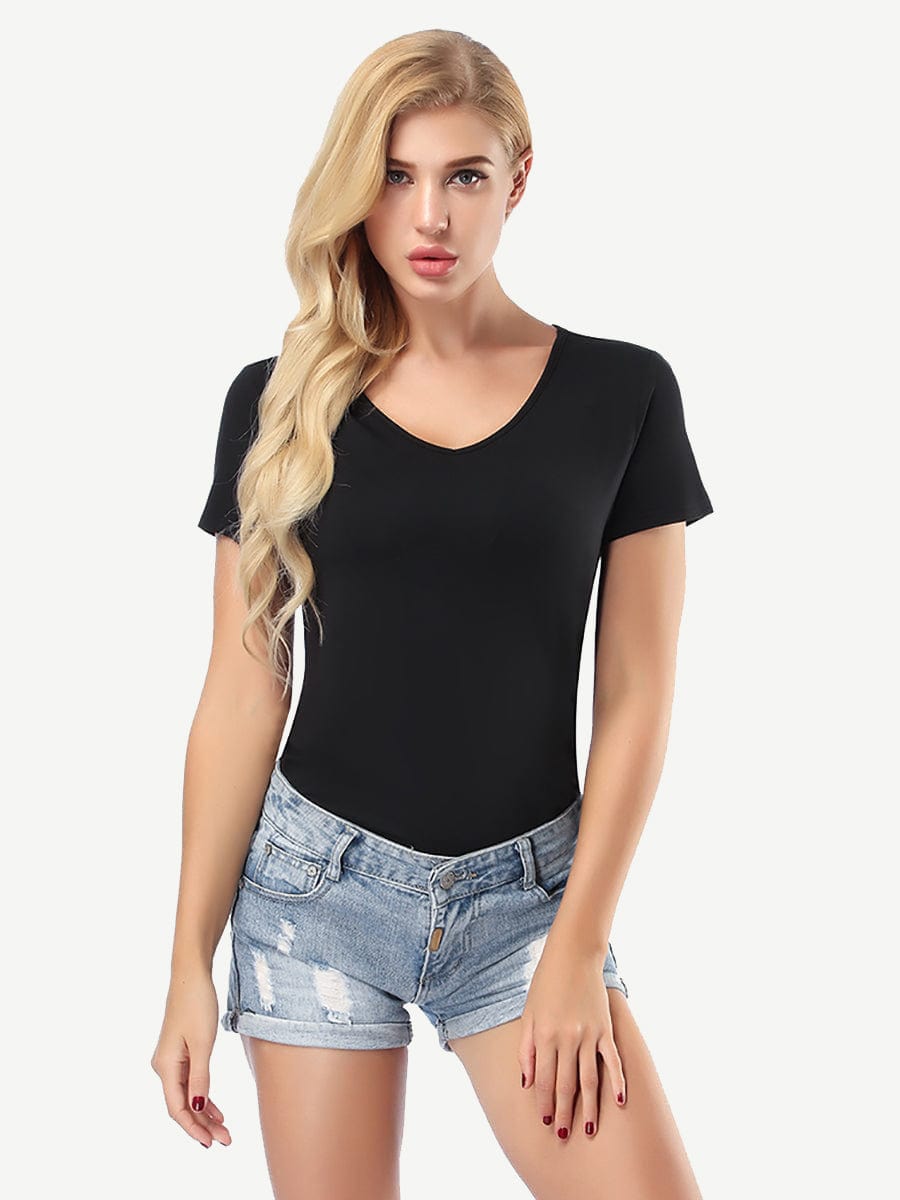 Clearance Sale Short Sleeve T-Shirt V Neck Comfortable Skinny Solid Color Loose Top