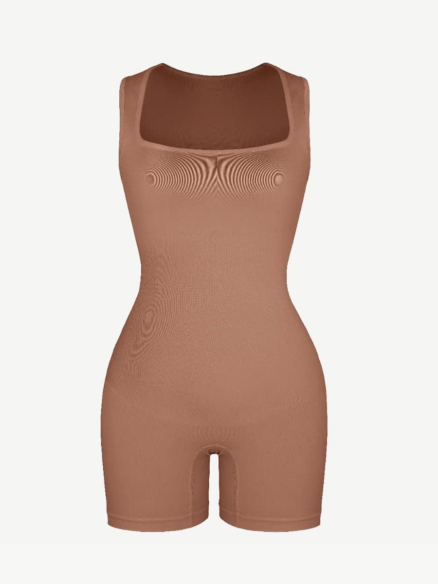 🌿 Eco-friendly Seamless Square Neck Waist and Belly Shaping Jumpsuit