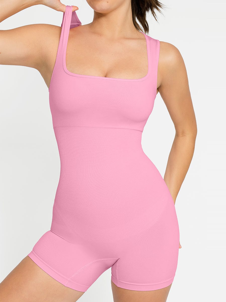 🌿 Eco-friendly Seamless Square Neck Waist and Belly Shaping Jumpsuit