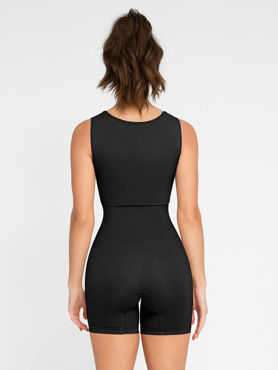 🌿 Eco-friendly Seamless Square Neck Waist and Belly Shaping Jumpsuit