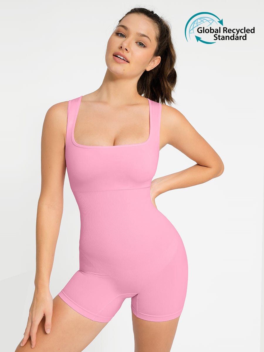 🌿 Eco-friendly Seamless Square Neck Waist and Belly Shaping Jumpsuit