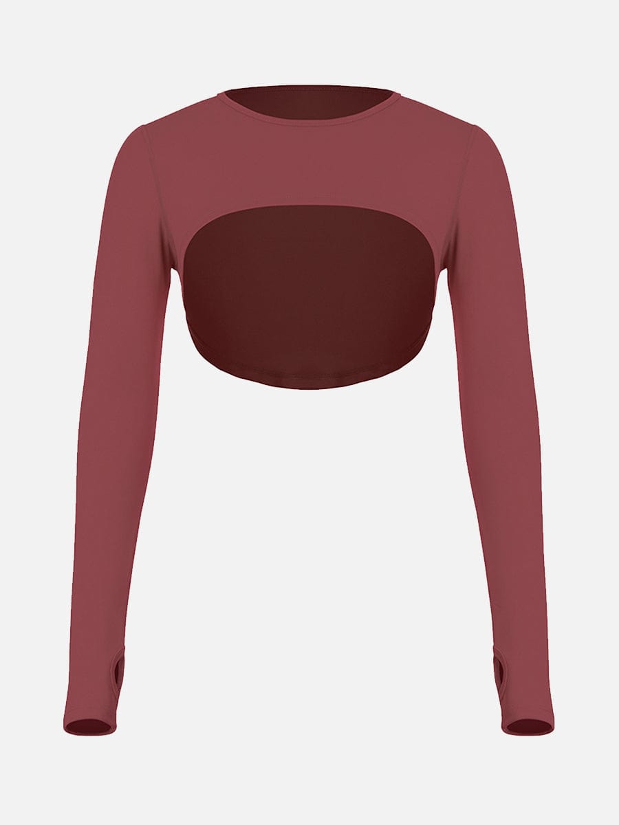Round Collar Long Sleeve Crop Top For Running (Only Tops)