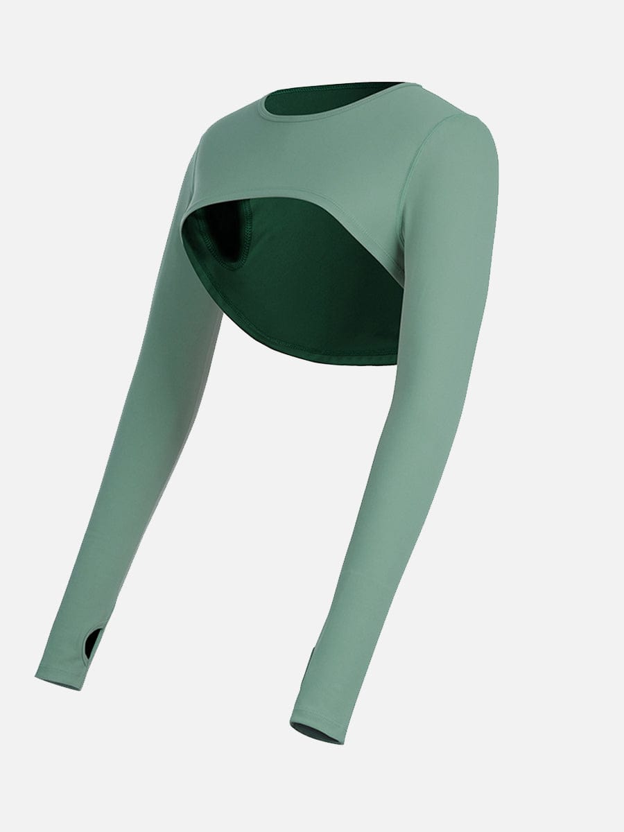 Round Collar Long Sleeve Crop Top For Running (Only Tops)
