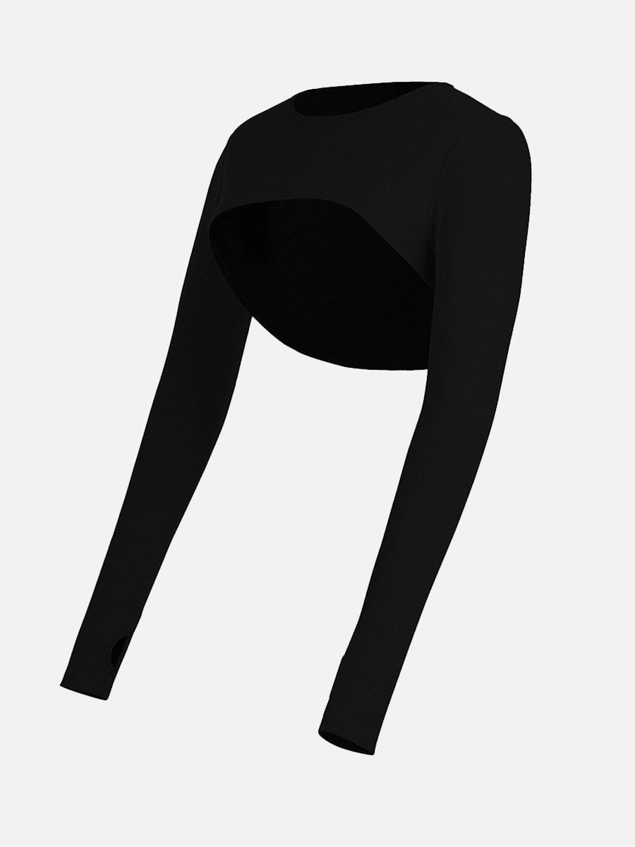 Round Collar Long Sleeve Crop Top For Running (Only Tops)