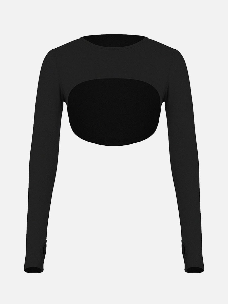 Round Collar Long Sleeve Crop Top For Running (Only Tops)