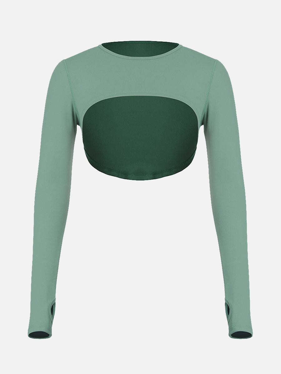 Round Collar Long Sleeve Crop Top For Running (Only Tops)