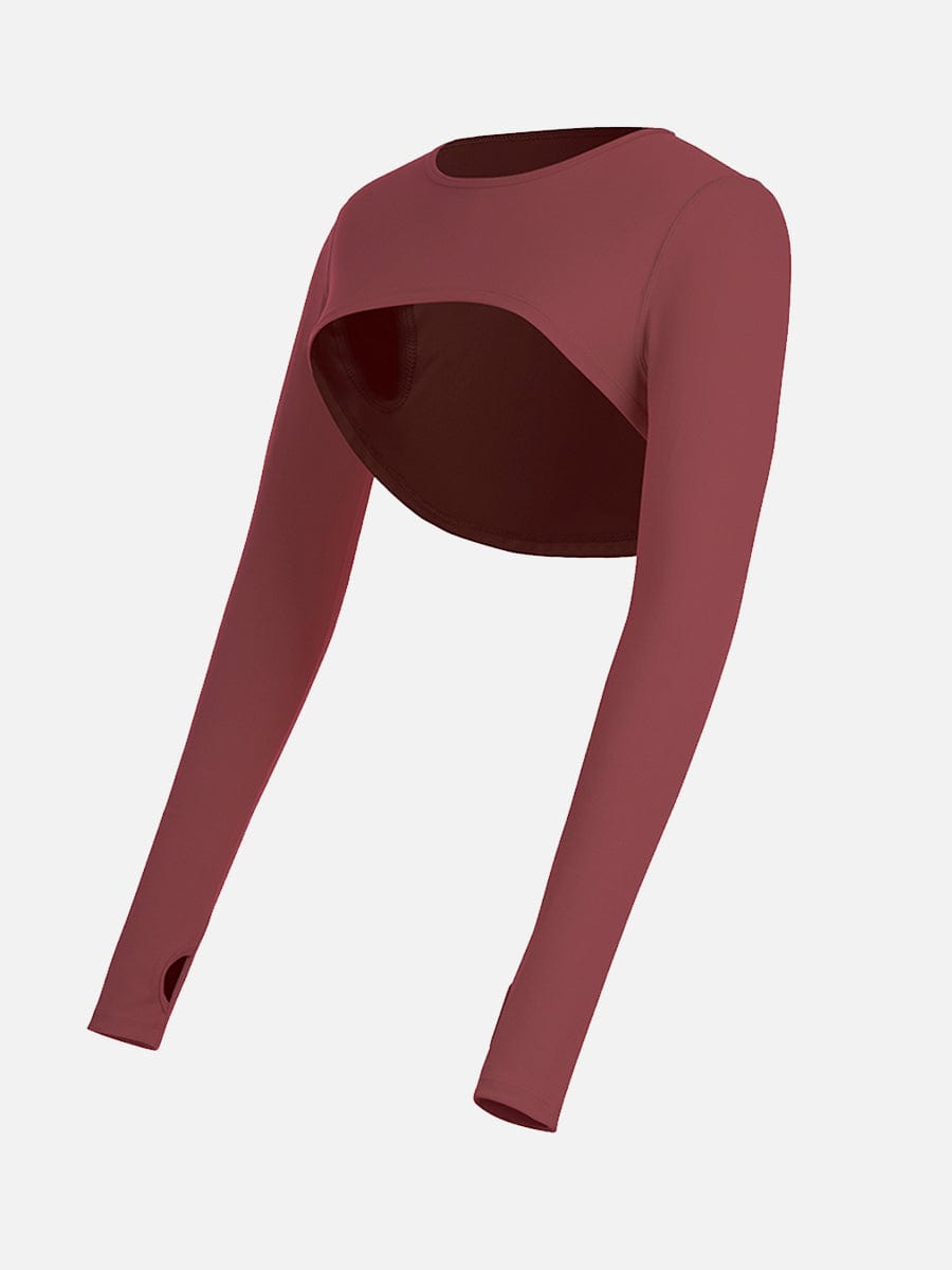 Round Collar Long Sleeve Crop Top For Running (Only Tops)