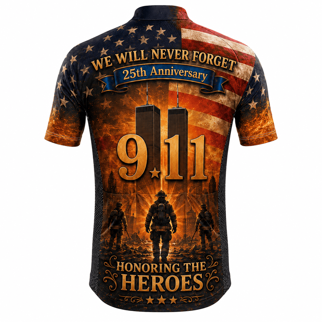 9/11 25th Anniversary Honoring the Heroes cycling jersey - back view