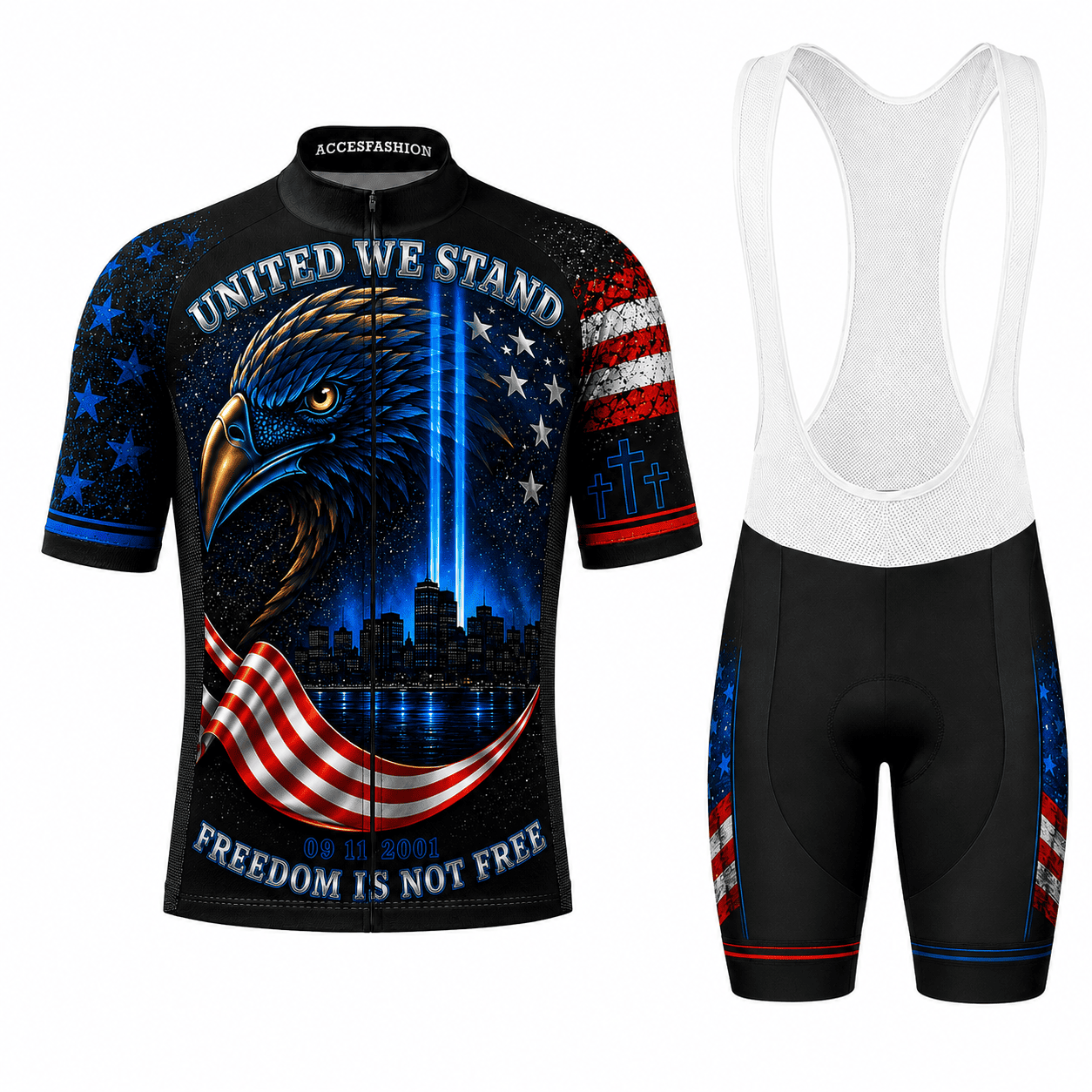 9/11 Never Forget Memorial Eagle Cycling Jersey Kit – Patriotic USA