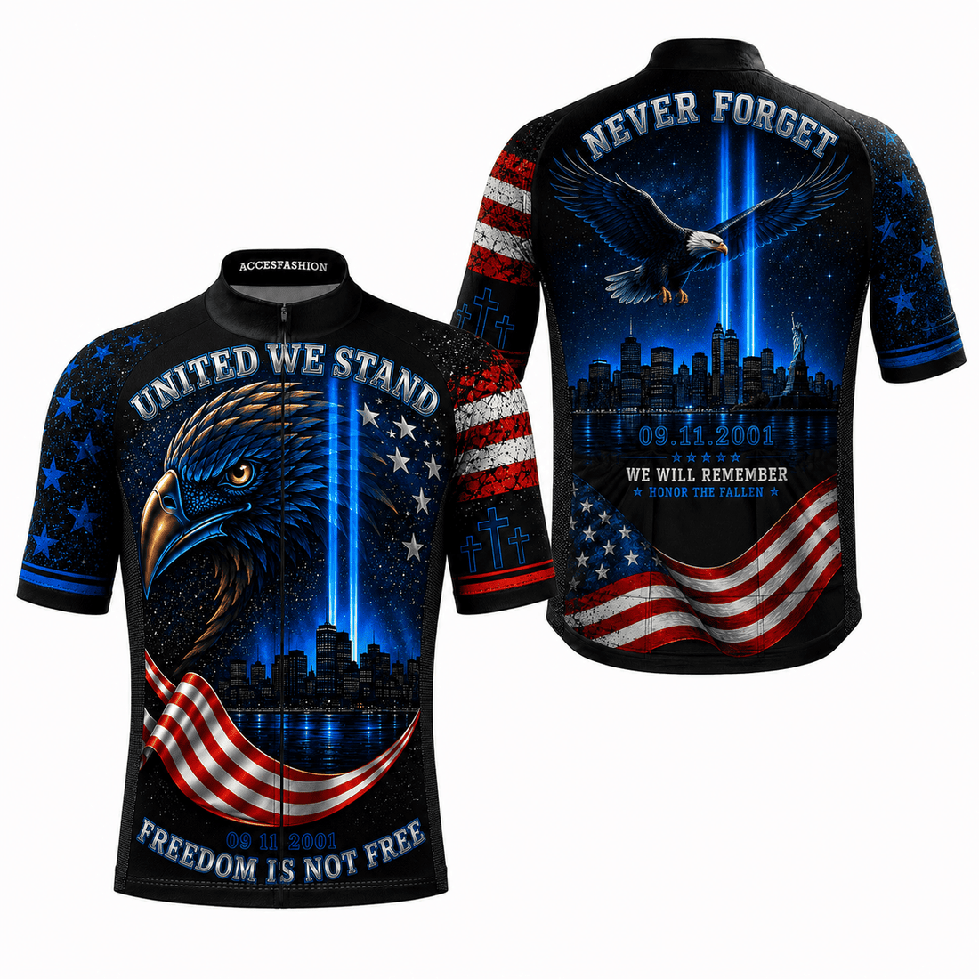 9/11 Never Forget Memorial Eagle cycling jersey kit – patriotic USA design