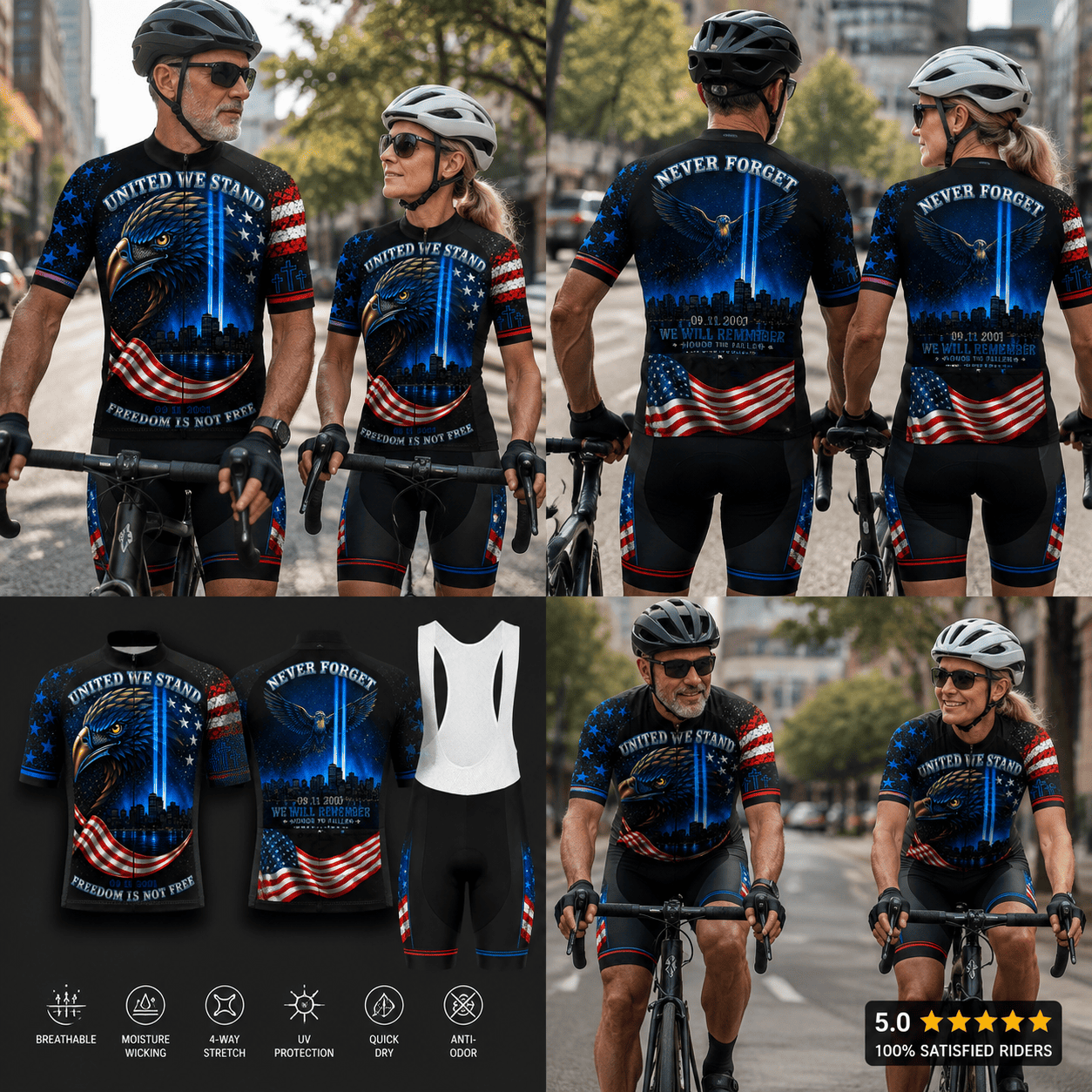 9/11 Never Forget Memorial Eagle Cycling Jersey Kit – Patriotic USA