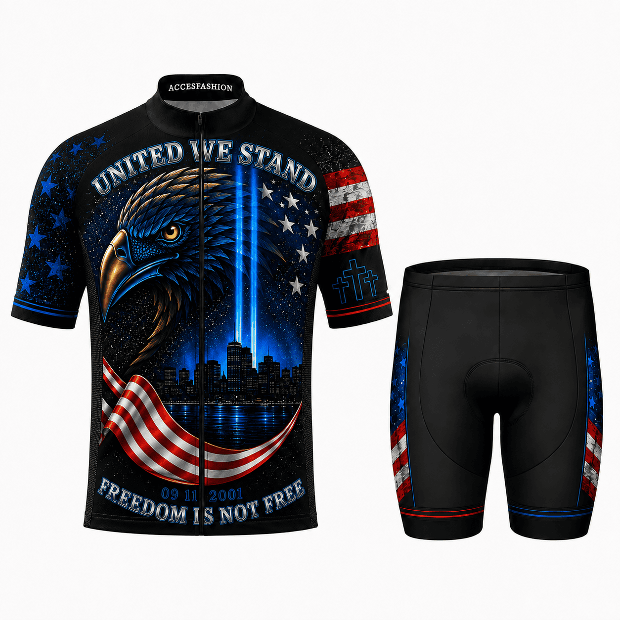 9/11 Never Forget Memorial Eagle Cycling Jersey Kit – Patriotic USA