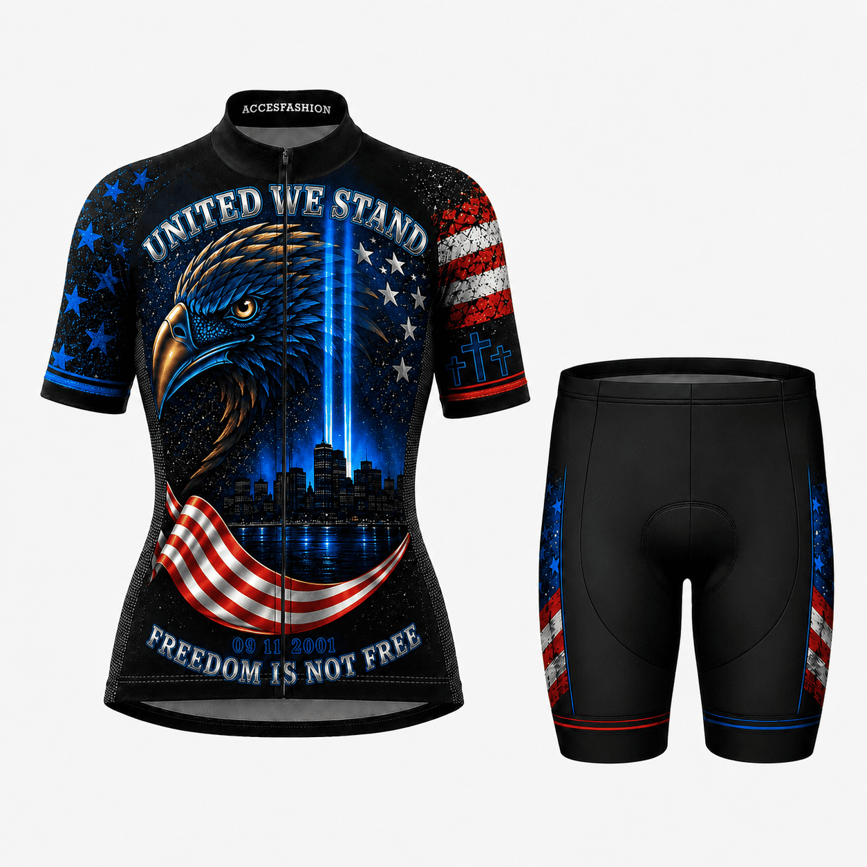 9/11 Never Forget Memorial Eagle Cycling Jersey Kit – Patriotic USA