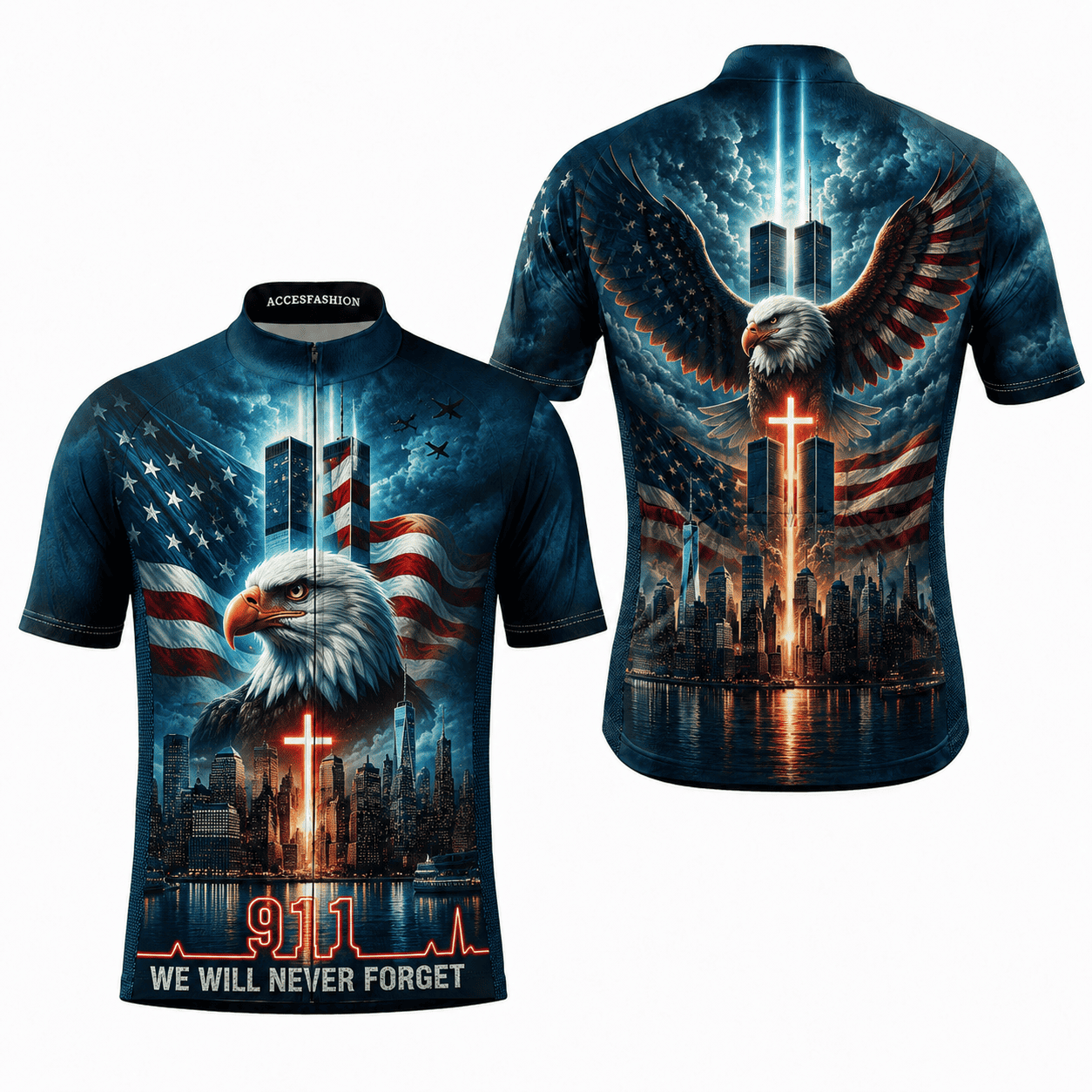 9/11 We Will Never Forget Bald Eagle Twin Towers Patriot Day Cycling Jersey & Kit