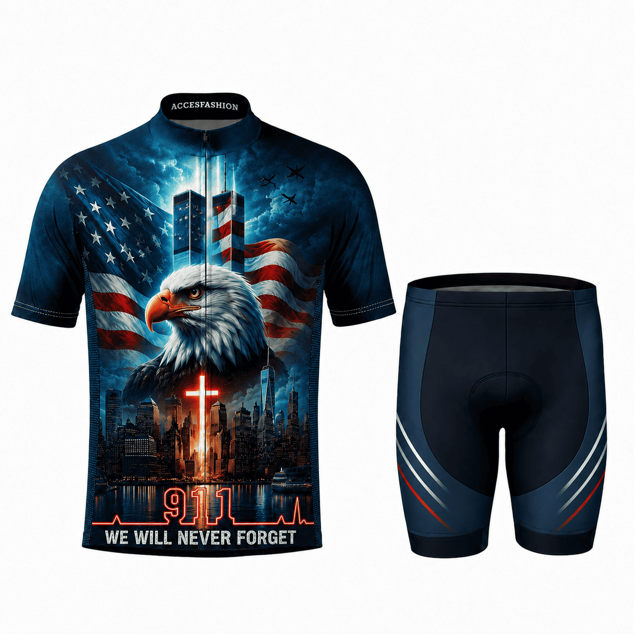 9/11 We Will Never Forget Bald Eagle Twin Towers Patriot Day Cycling Jersey & Kit