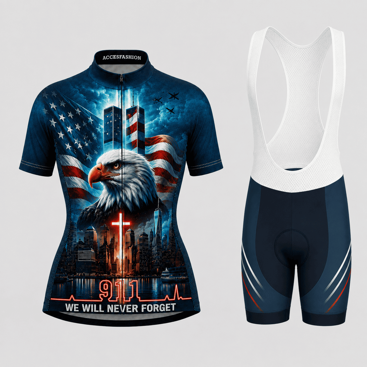 9/11 We Will Never Forget Bald Eagle Twin Towers Patriot Day Cycling Jersey & Kit