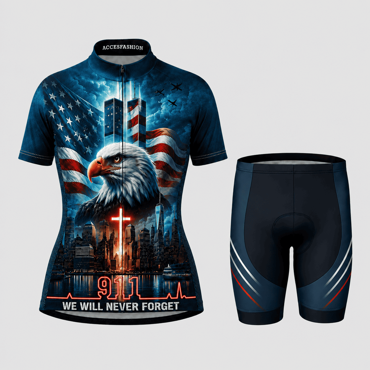 9/11 We Will Never Forget Bald Eagle Twin Towers Patriot Day Cycling Jersey & Kit