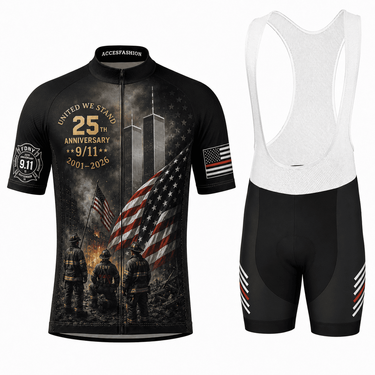 Men's All Gave Some Some Gave All 911 Never Forget 343 Firefighter 25 Year Anniversary Patriot Day Cycling Kit