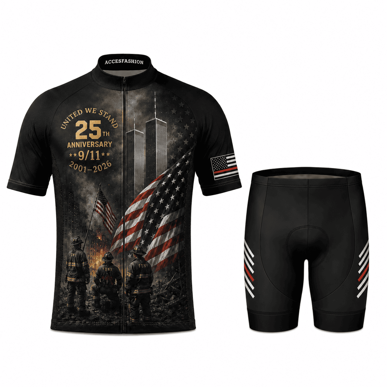 Men's All Gave Some Some Gave All 911 Never Forget 343 Firefighter 25 Year Anniversary Patriot Day Cycling Kit