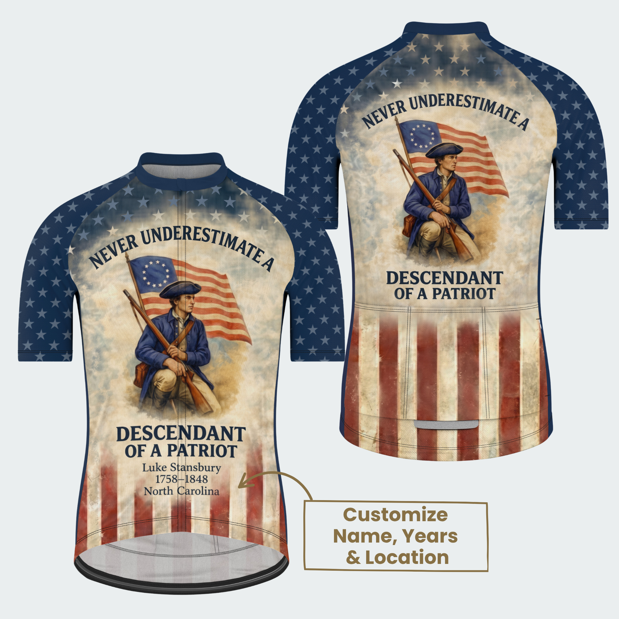 Men’s American Pride Descendant of a Patriot Heritage Regular Fit Custom Cycling Jersey & Kit