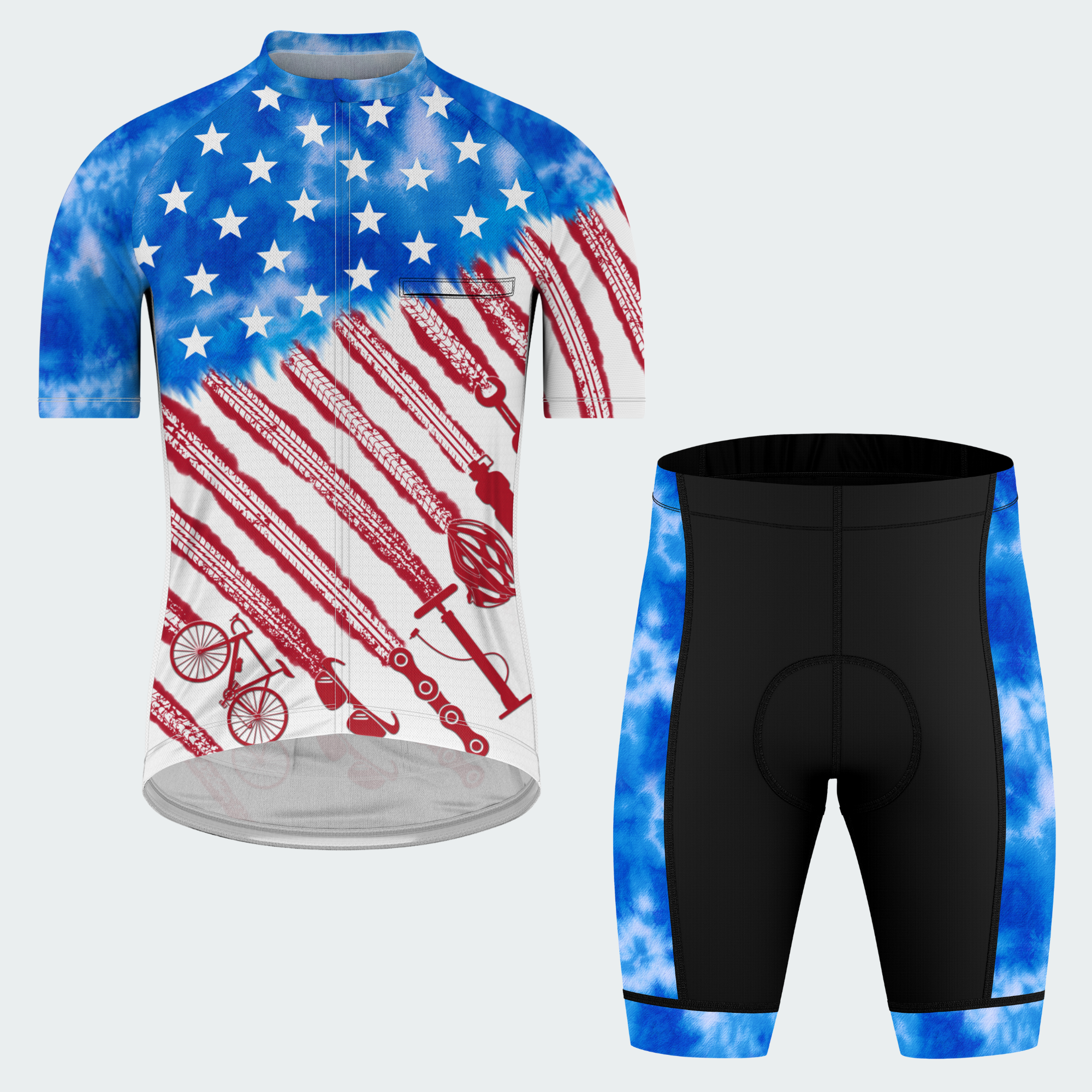 Men's American Pride Tie Dye Patriotic American Flag Regular Fit Cycling Kit