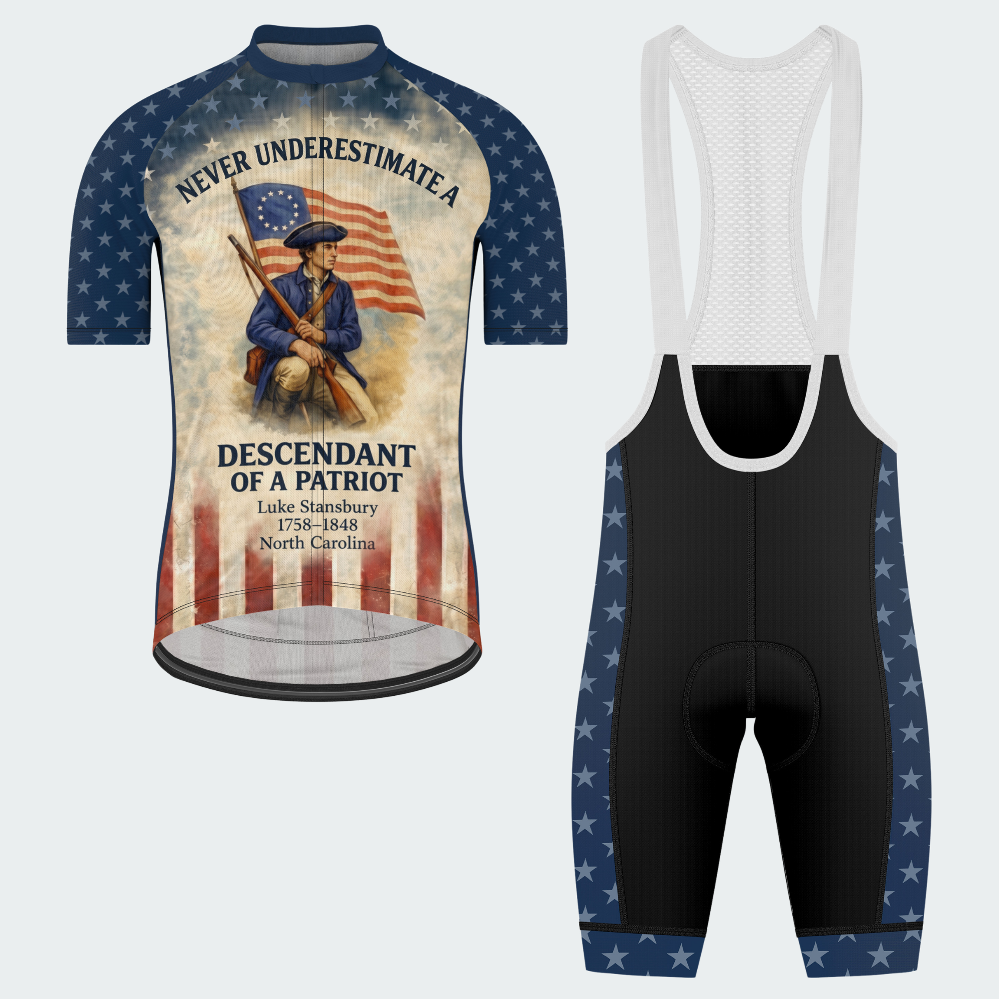 Men’s American Pride Descendant of a Patriot Heritage Regular Fit Custom Cycling Jersey & Kit