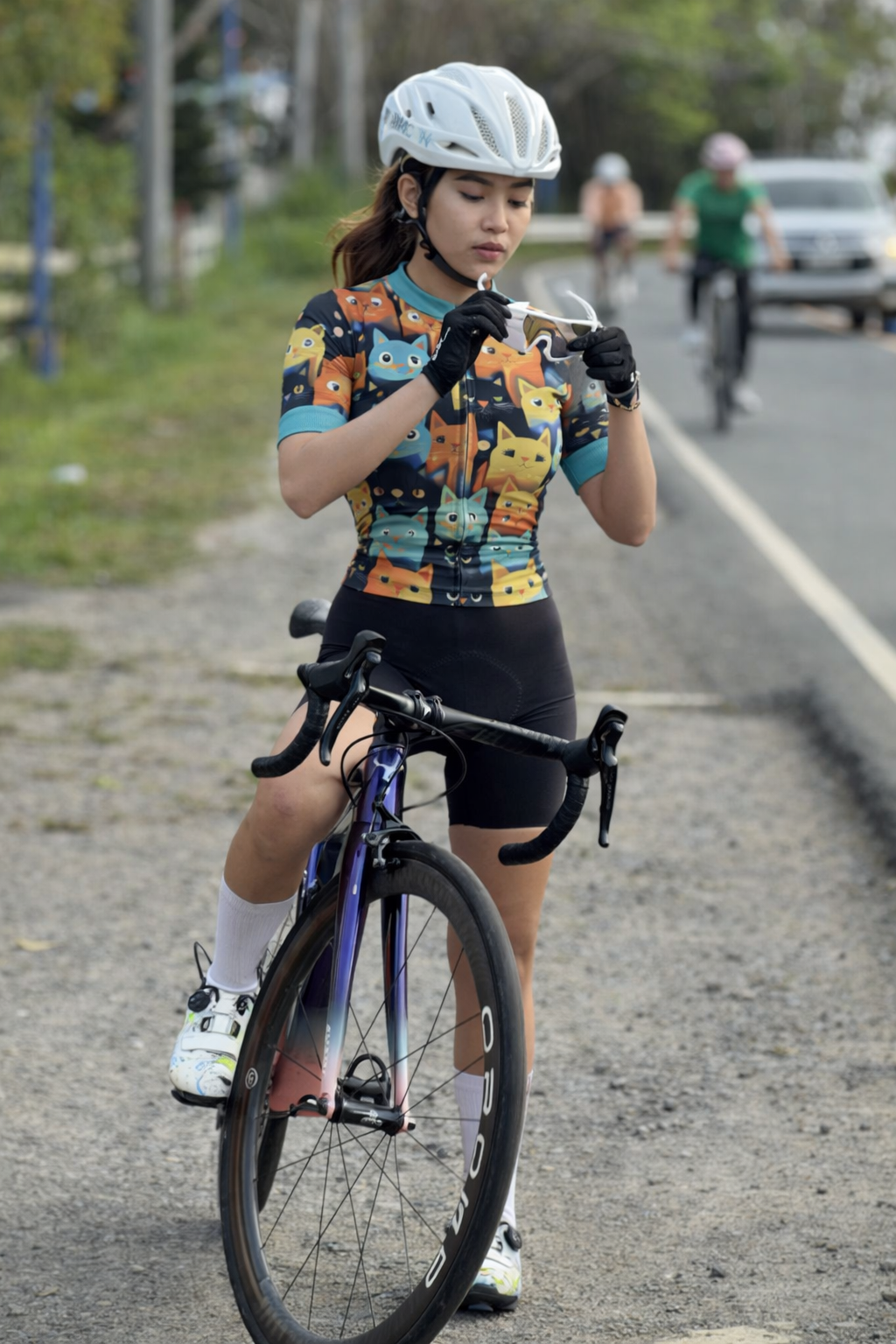 Cartoon Cat Women's Short Sleeve Cycling Jersey