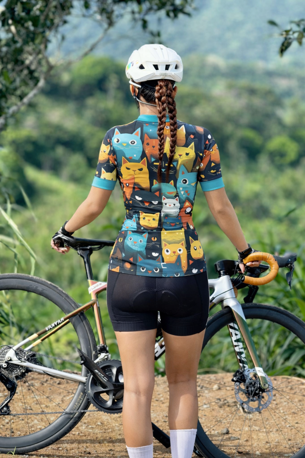 Cartoon Cat Women's Short Sleeve Cycling Jersey