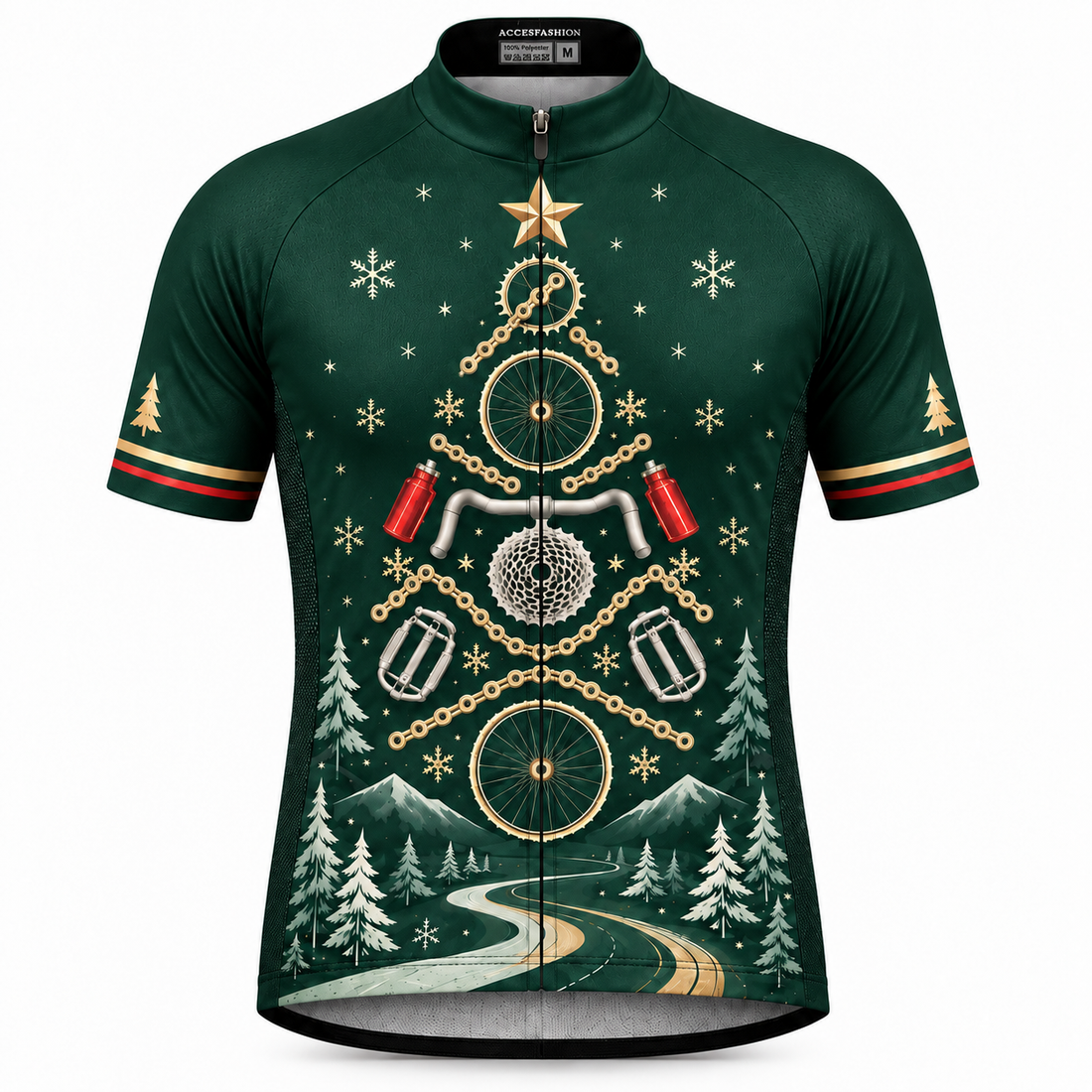 Christmas Bicycle Tree Cycling Jersey & Kit – Festive Forest Road Bike Outfit