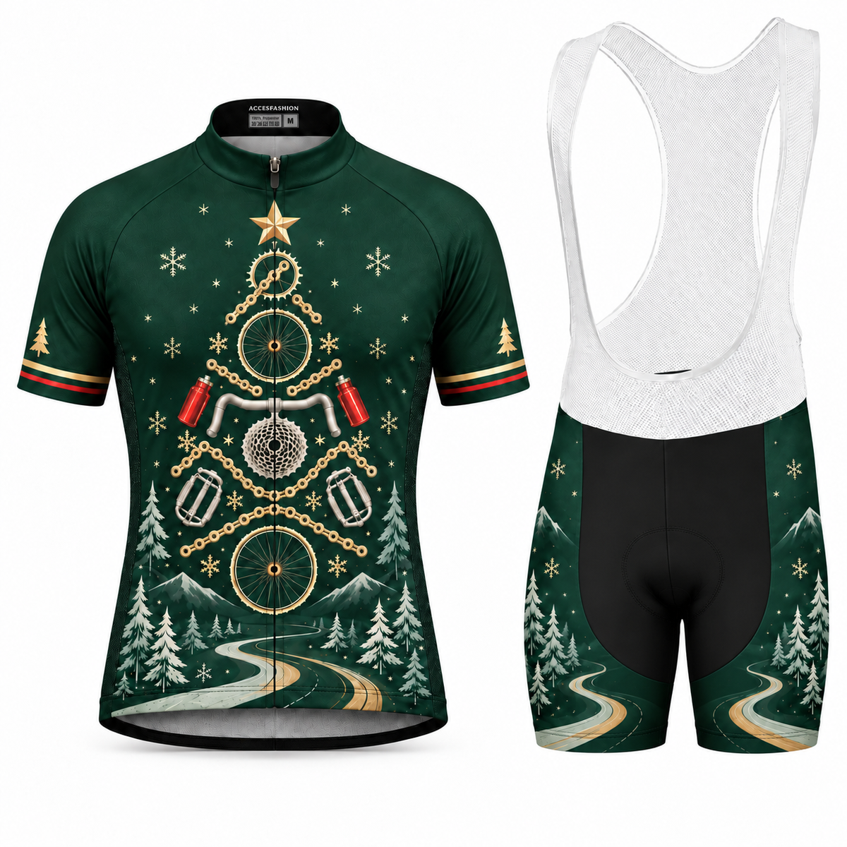 Christmas Bicycle Tree Cycling Jersey & Kit – Festive Forest Road Bike Outfit