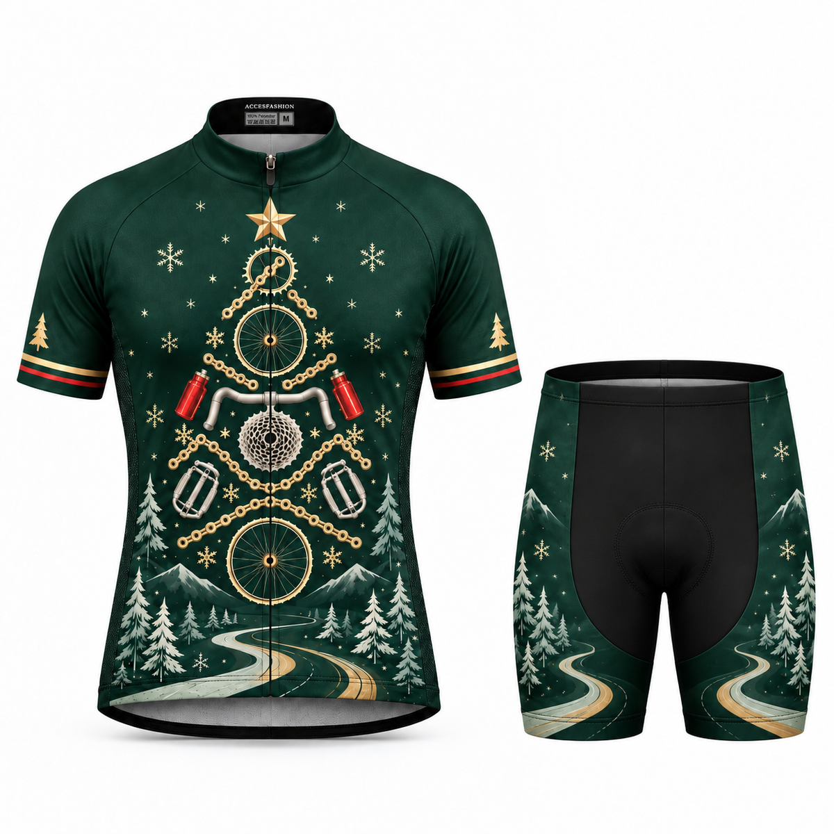 Christmas Bicycle Tree Cycling Jersey & Kit – Festive Forest Road Bike Outfit