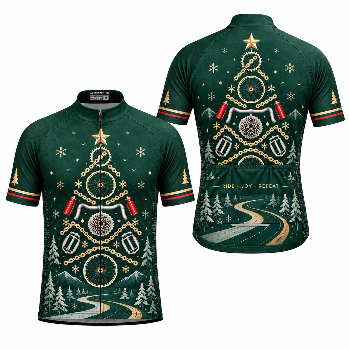 Christmas Bicycle Tree Cycling Jersey & Kit – Festive Forest Road Bike Outfit