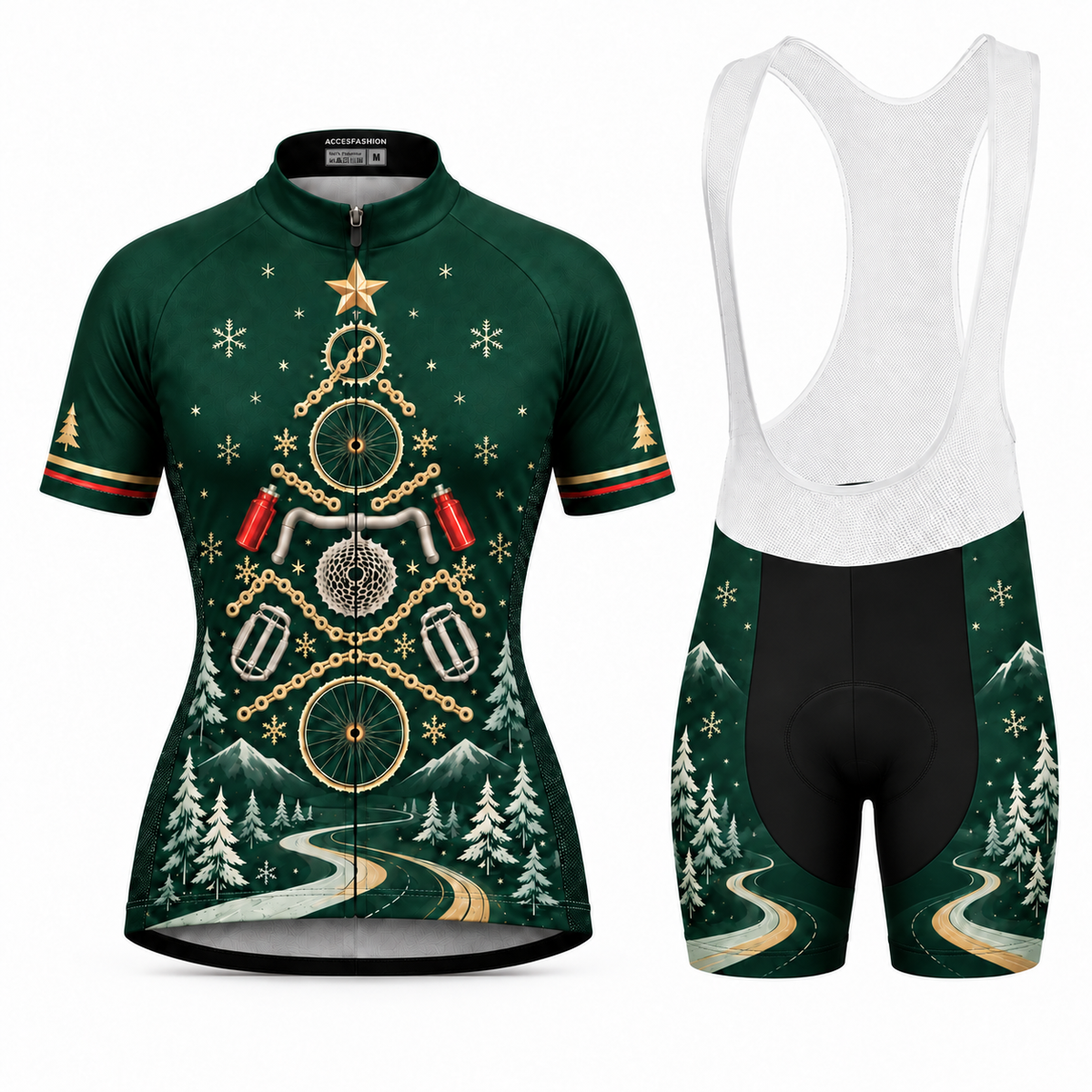 Christmas Bicycle Tree Cycling Jersey & Kit – Festive Forest Road Bike Outfit