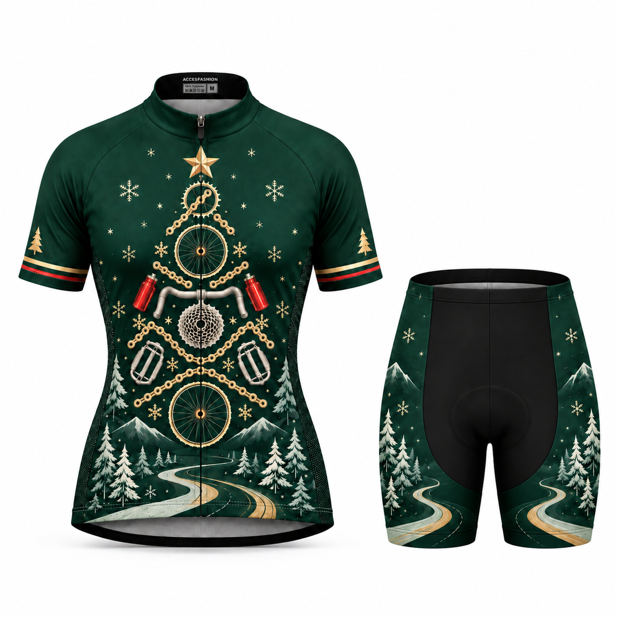 Christmas Bicycle Tree Cycling Jersey & Kit – Festive Forest Road Bike Outfit