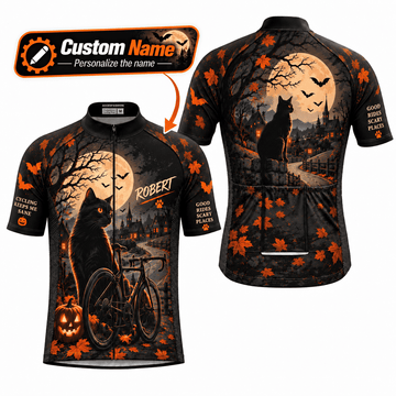 Personalized Black Cat Halloween Cycling Jersey & Kit