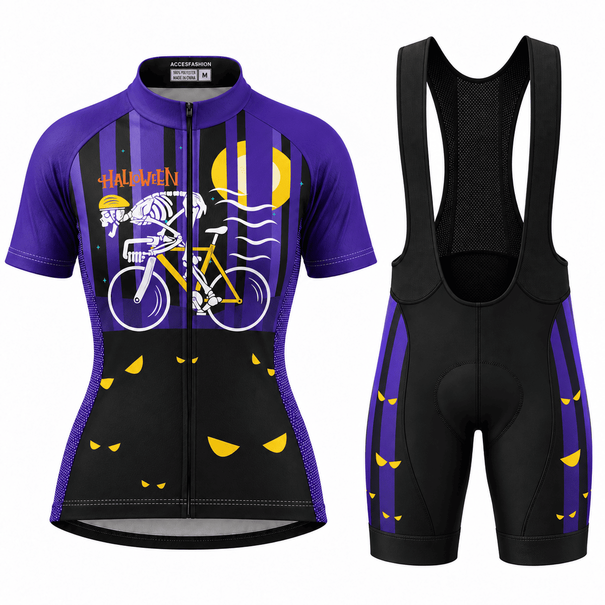 Halloween Skeleton Cyclist Cycling Jersey & Kit – Spooky Moon Ride Design