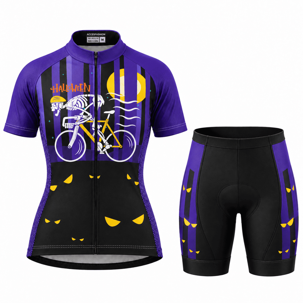 Halloween Skeleton Cyclist Cycling Jersey & Kit – Spooky Moon Ride Design