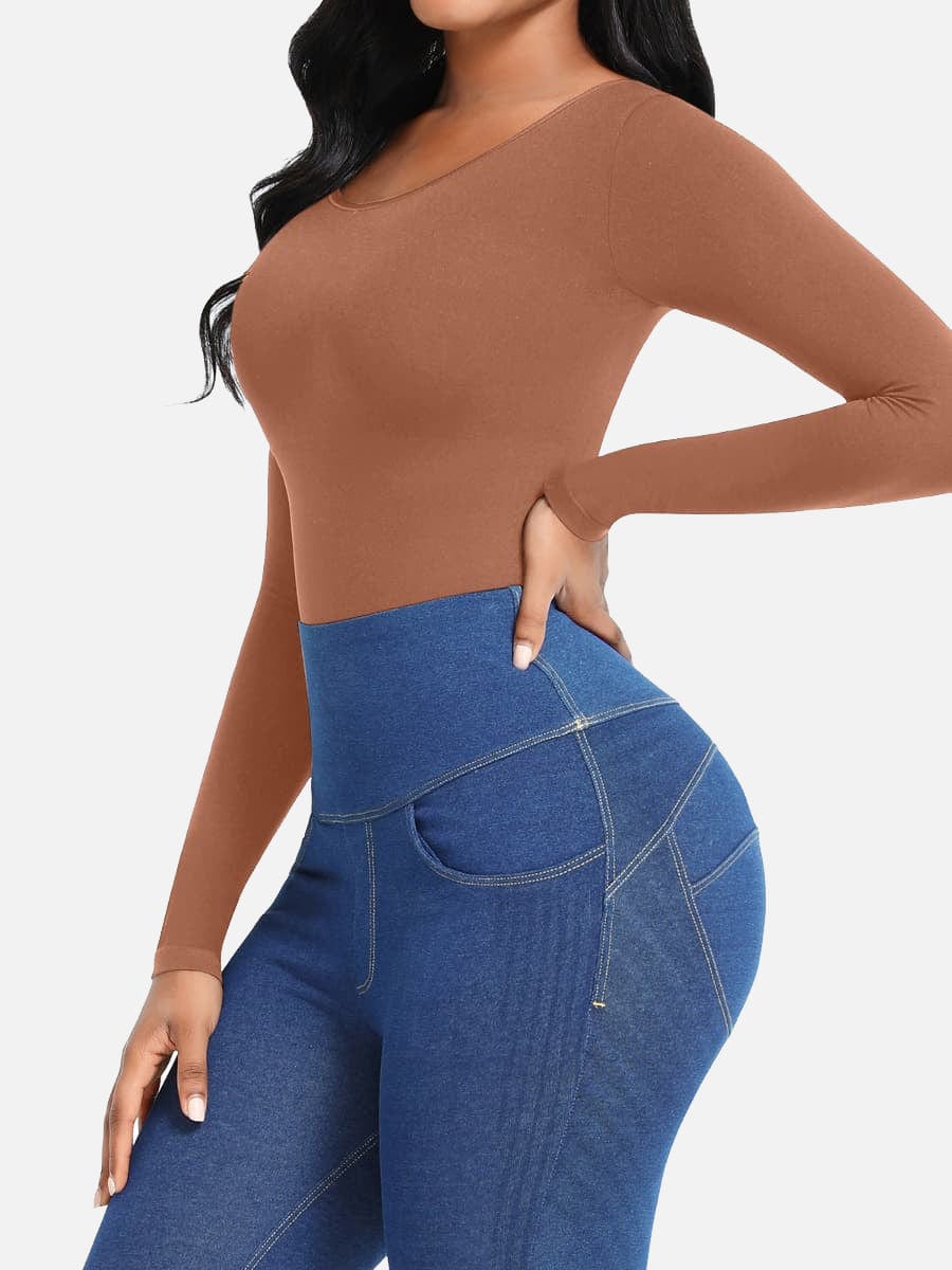 Seamless Bodysuit Long Sleeve Slim Corset Shapewear Bodysuit