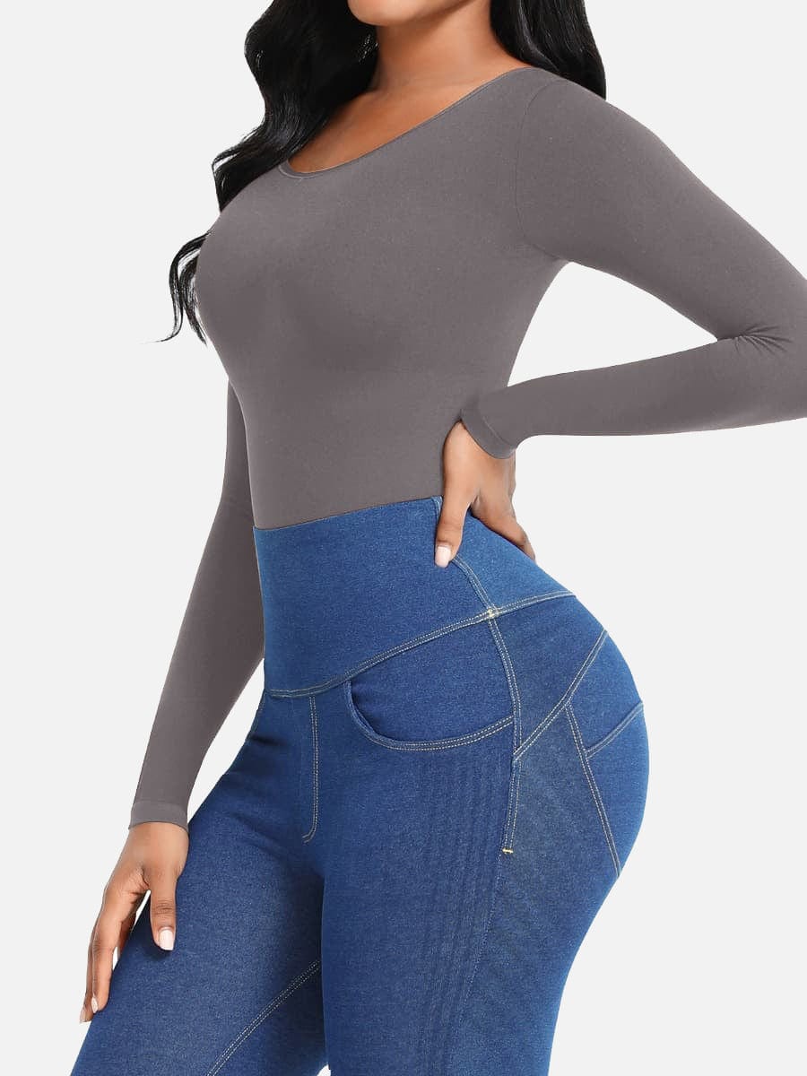 Seamless Bodysuit Long Sleeve Slim Corset Shapewear Bodysuit