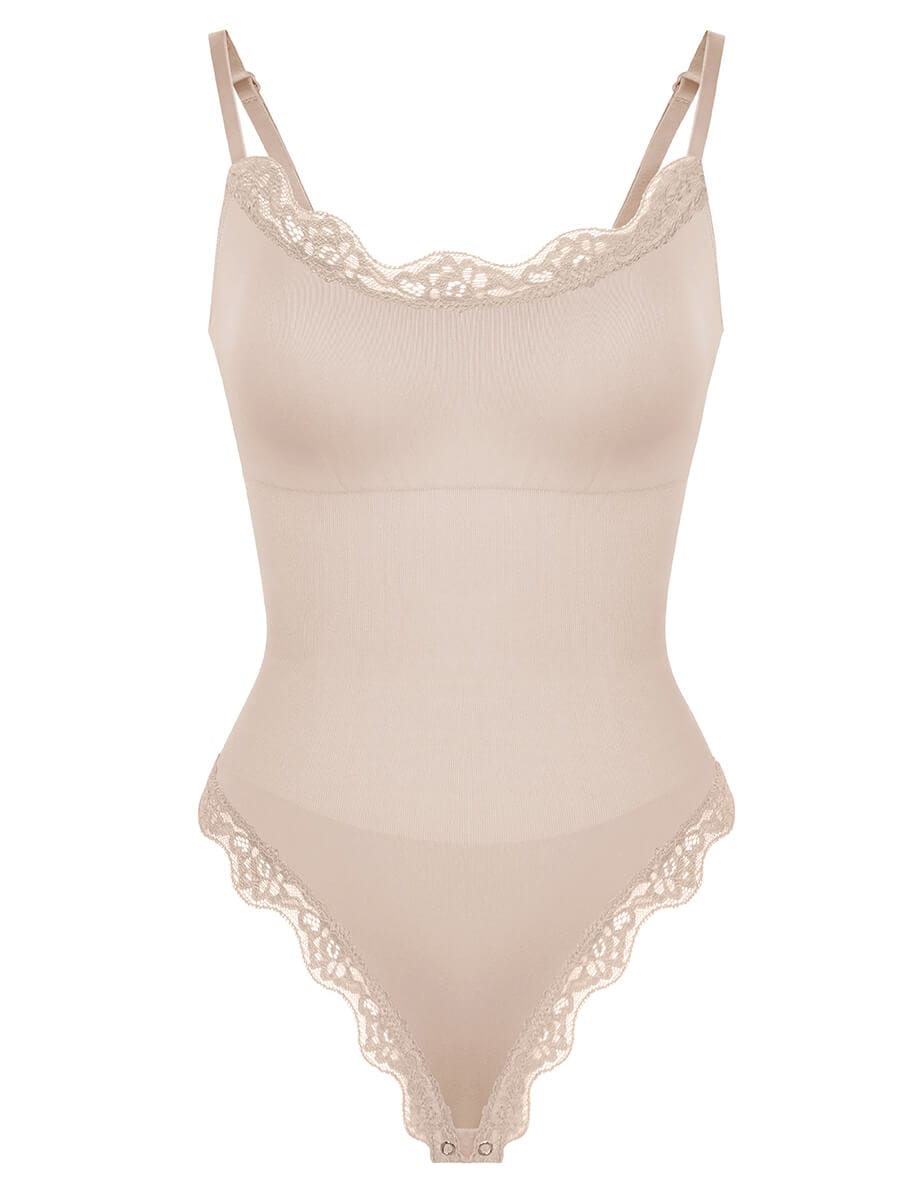 Seamless lace Cami Waist Abdomen Shaping Thong Bodysuit