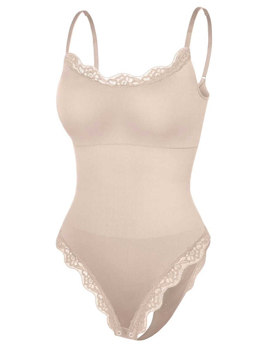 Seamless lace Cami Waist Abdomen Shaping Thong Bodysuit