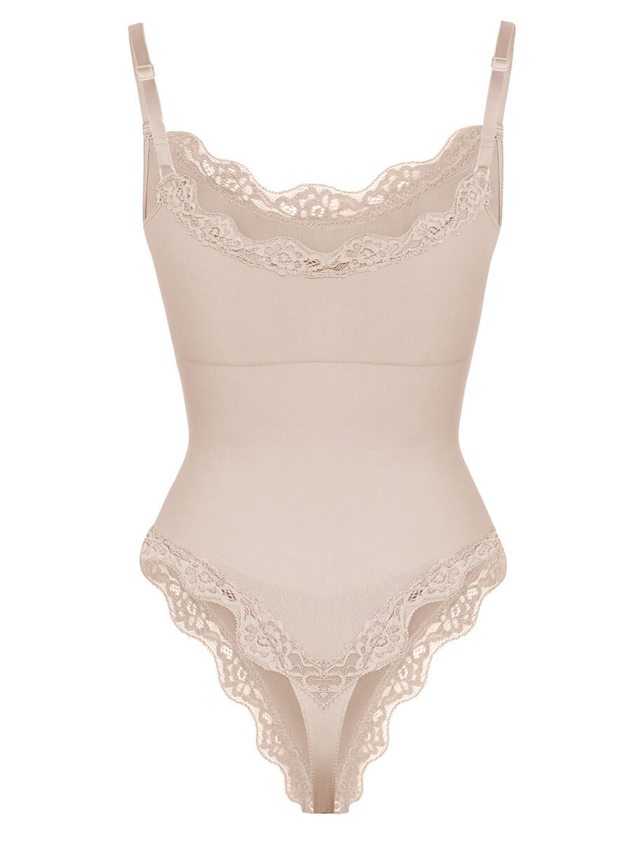 Seamless lace Cami Waist Abdomen Shaping Thong Bodysuit