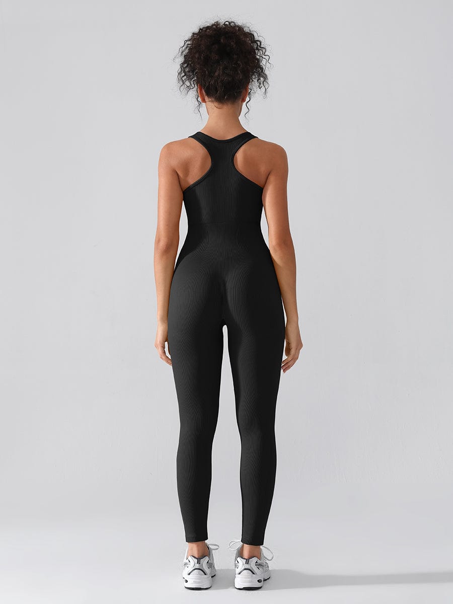 Seamless Zip Front Full-Length Racerback 2-in-1 Sport Shaping Jumpsuit
