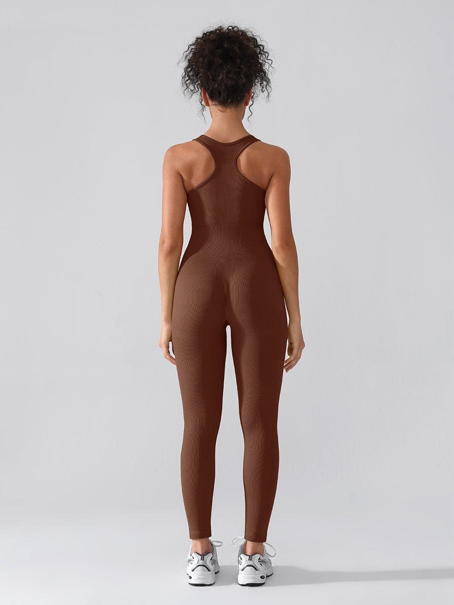 Seamless Zip Front Full-Length Racerback 2-in-1 Sport Shaping Jumpsuit